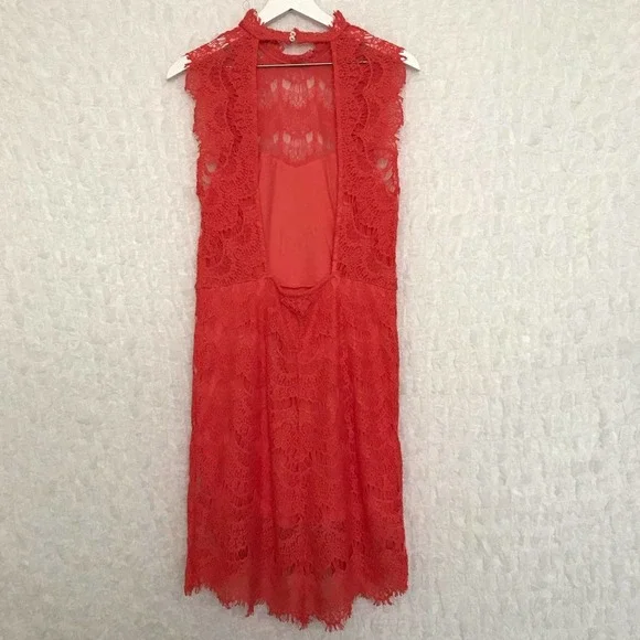 NWT Free People Daydream Coral Lace Dress Size L - Picture 5 of 8